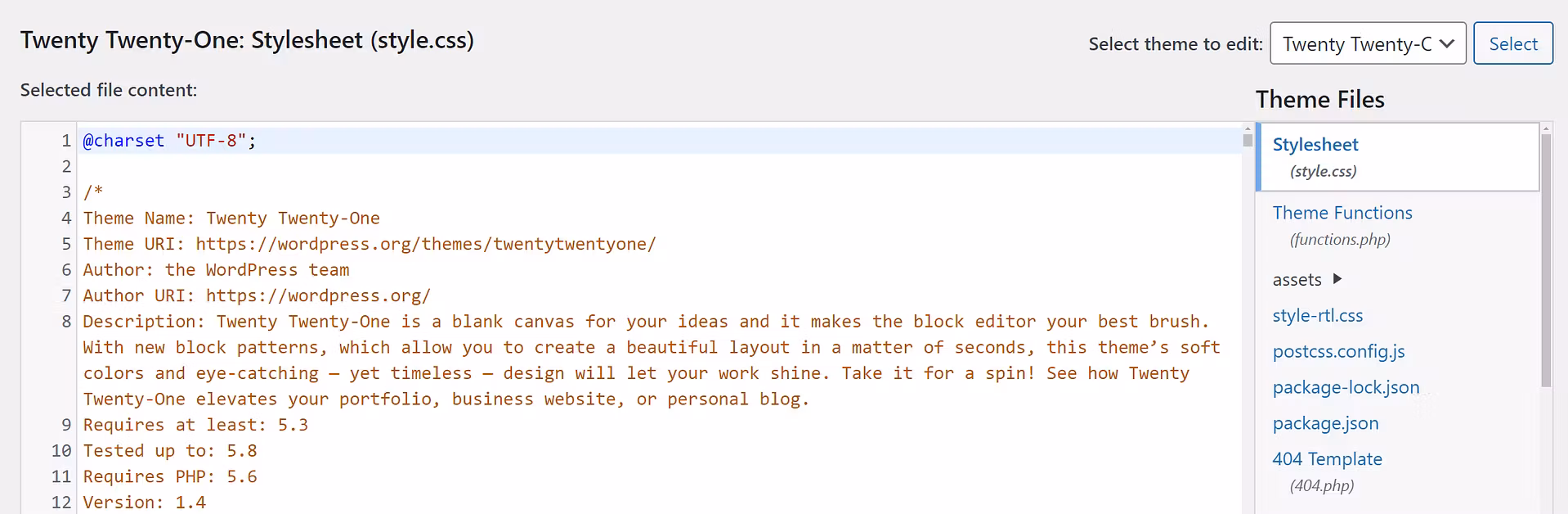 WordPress theme editor