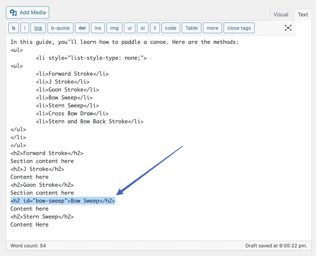 the header with an anchor id 