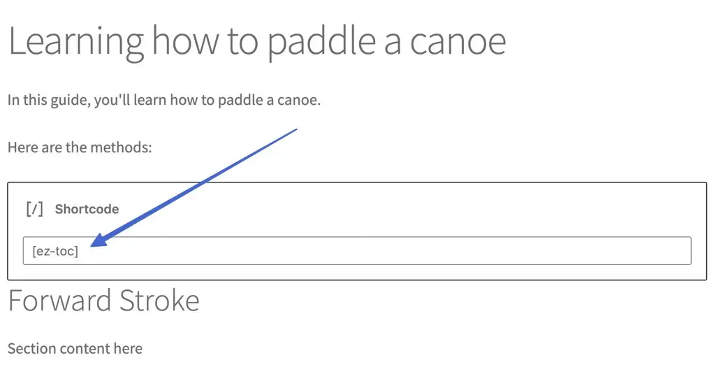 putting in a shortcode to show table of contents anchor links in WordPress