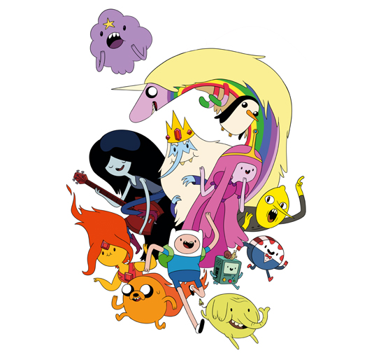 Cast of characters from&nbsp;the Adventure Time&nbsp;series, featuring the&nbsp;main protagonists Finn&nbsp;and Jake