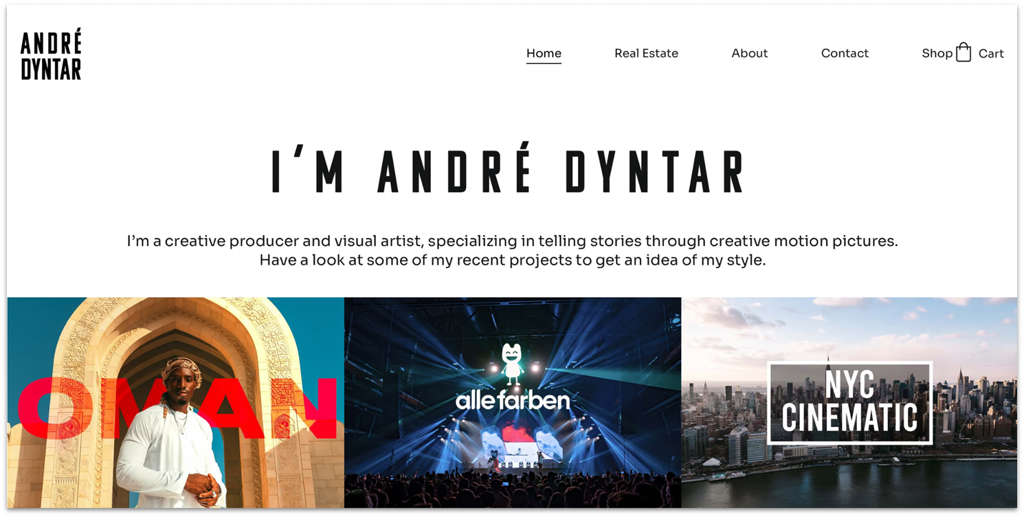 André Dyntar portfolio website homepage