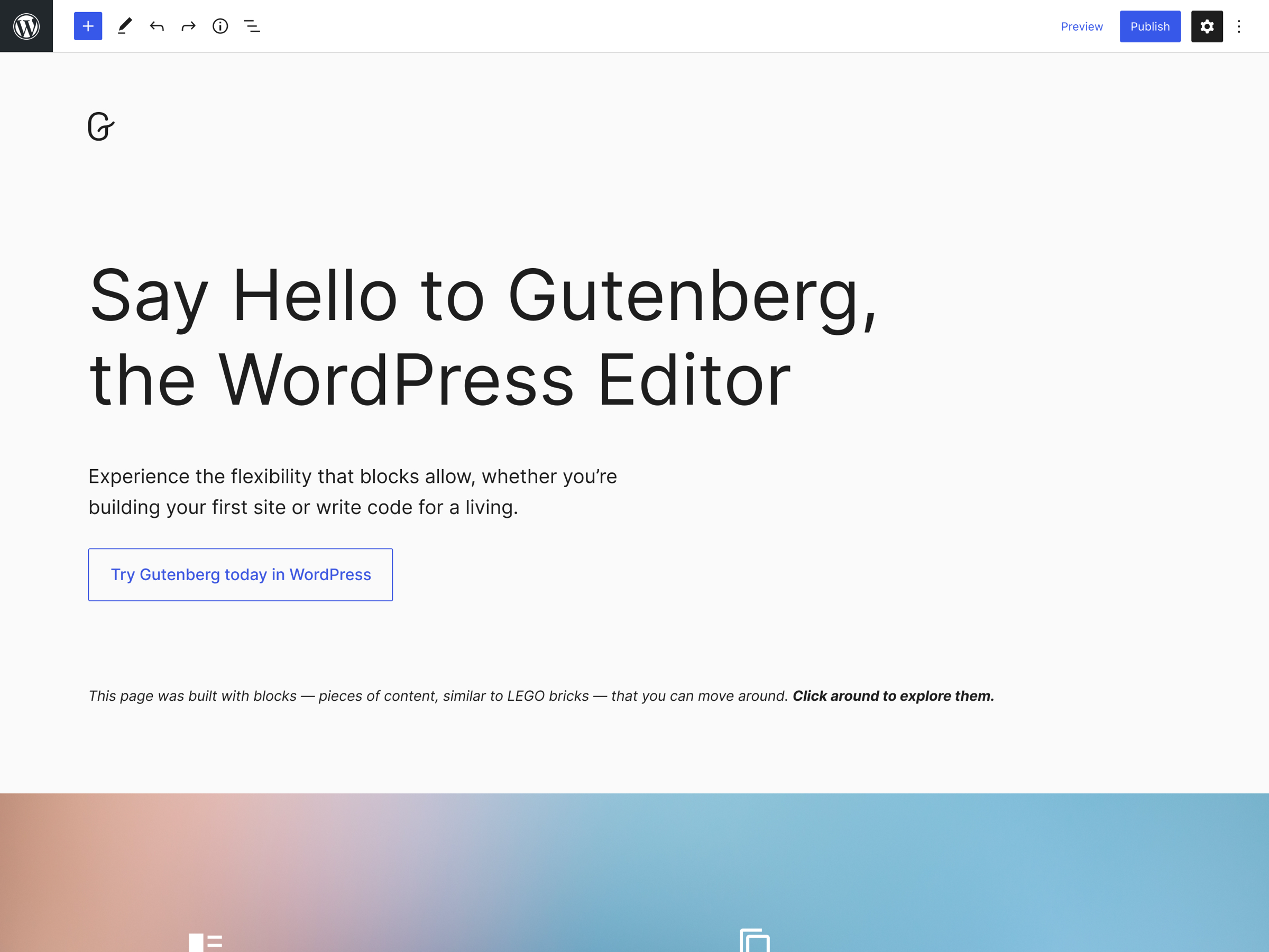 Screenshot of WordPress Gutenburg page editor