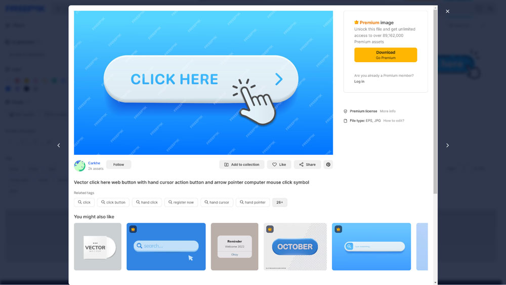 Screenshot of webpage saying "click here" on a button