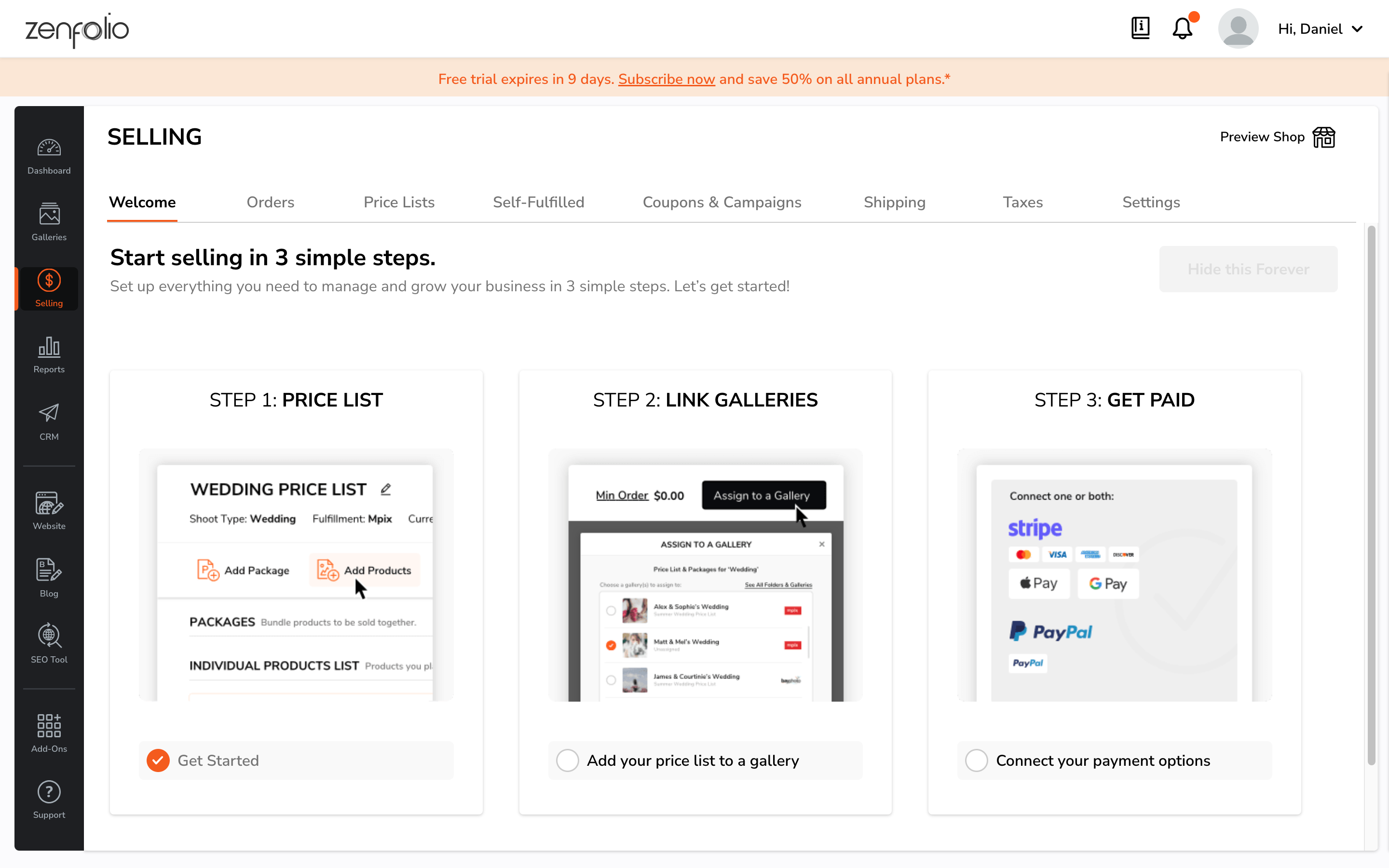 A screenshot from the Zenfolio website builder