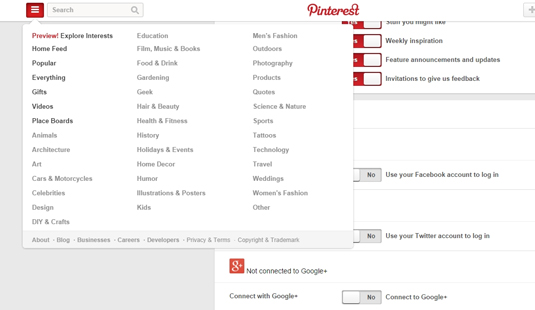 Overflow menu on Pinterest