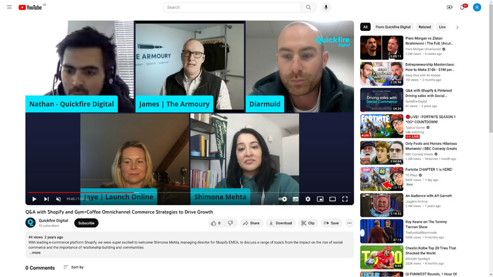 Screenshot of Youtube video showing video call between people with name captions