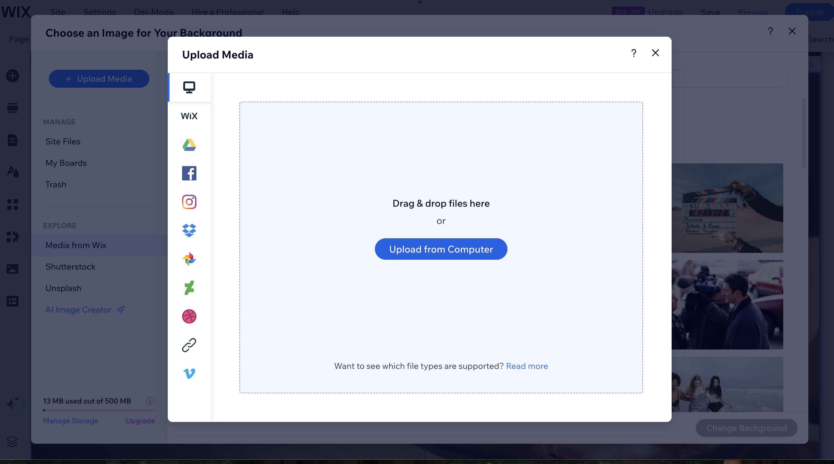 Changing background in Wix editor