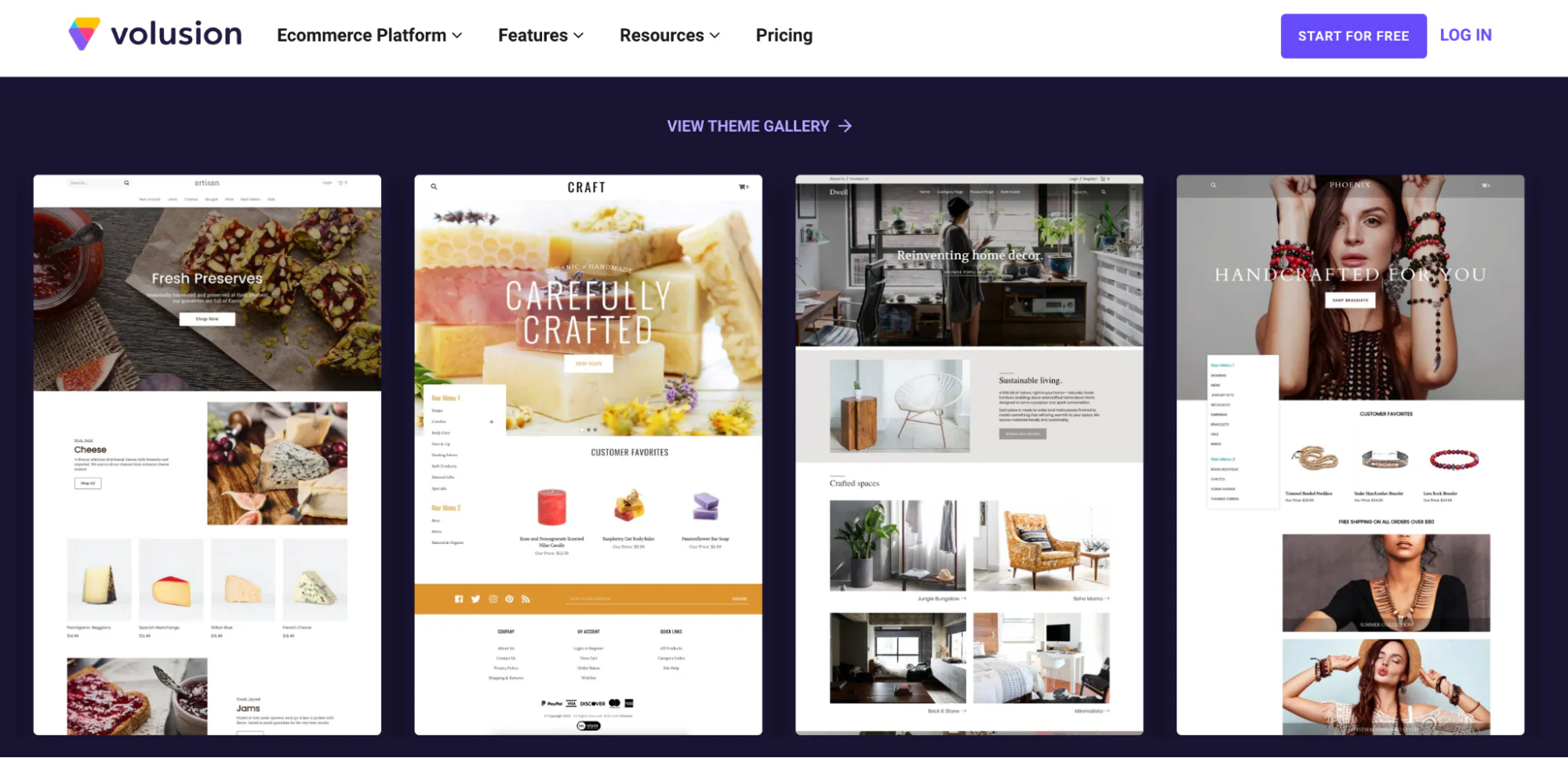 Volusion ecommerce theme gallery with product templates.