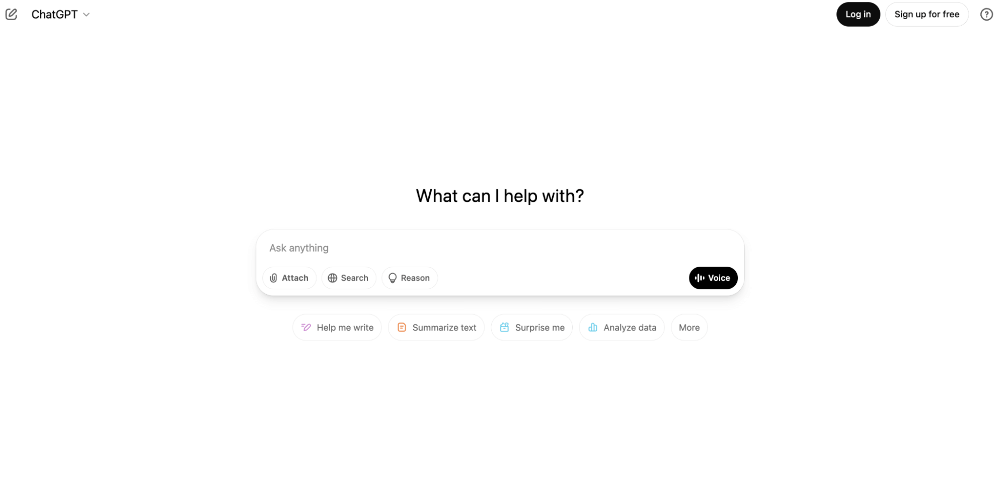 ChatGPT's homepage shows a chat interface, a prompt input box and AI-generated response options