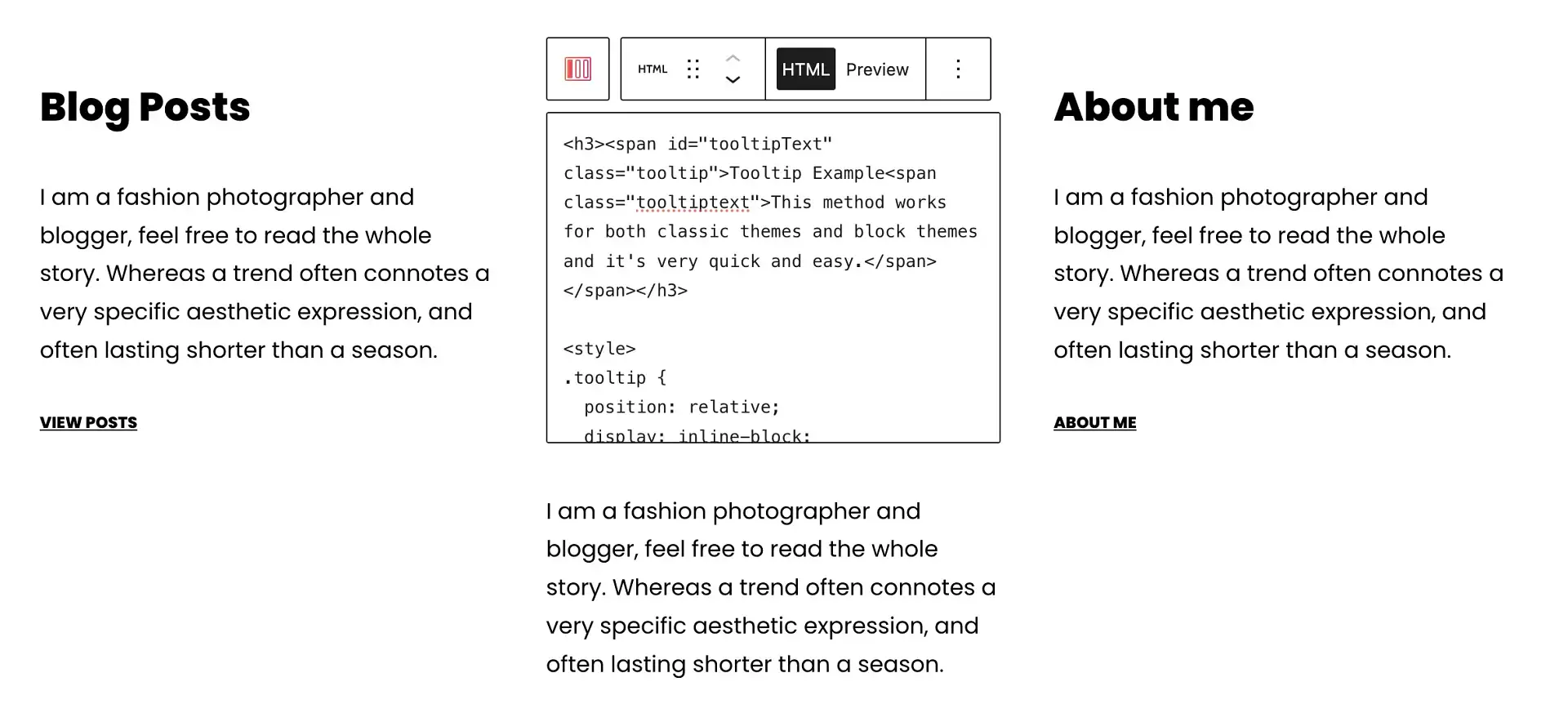 Adding CSS to activate tooltip inside the block editor.