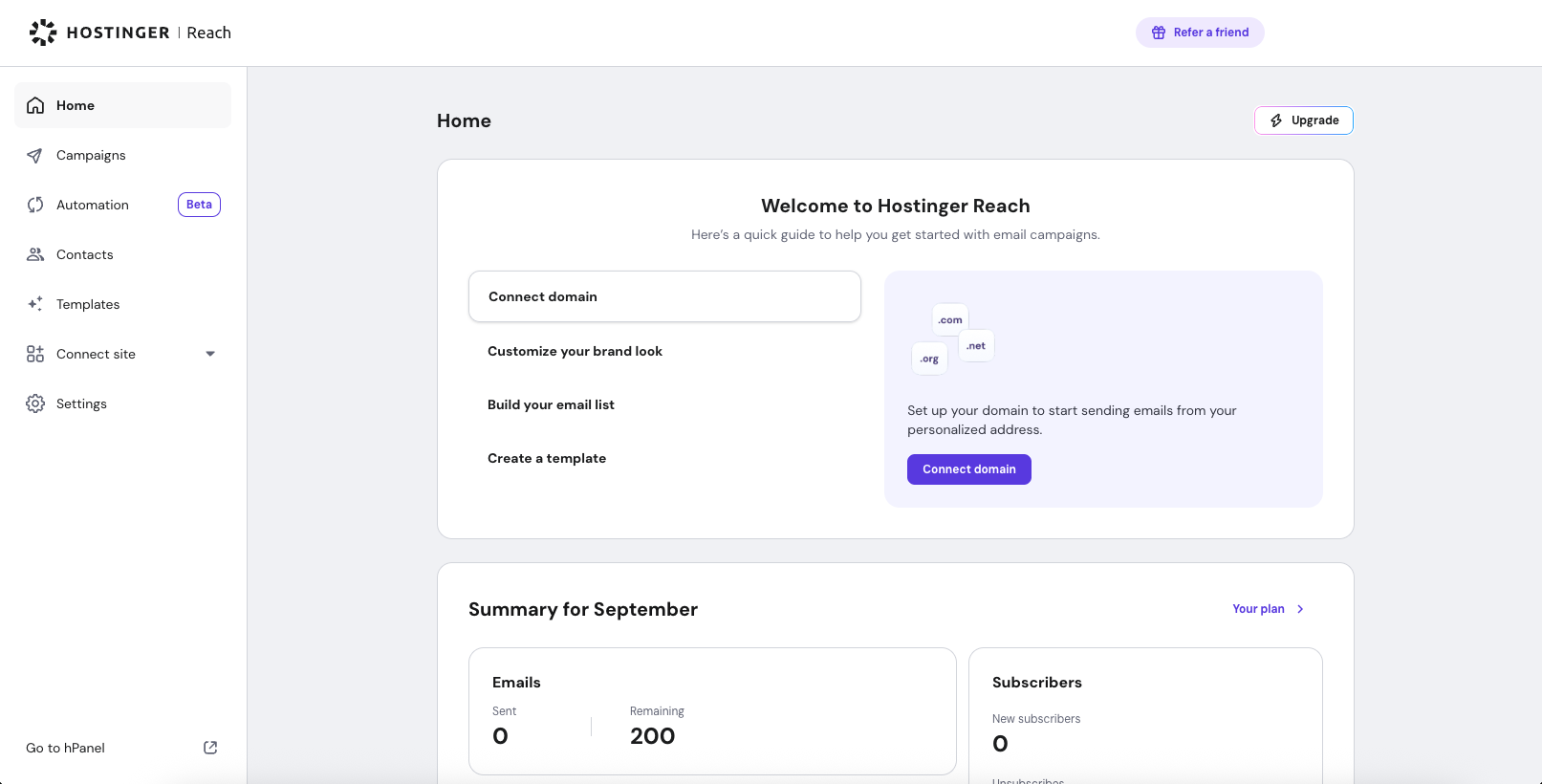 screenshot of hostinger reach email marketing platform