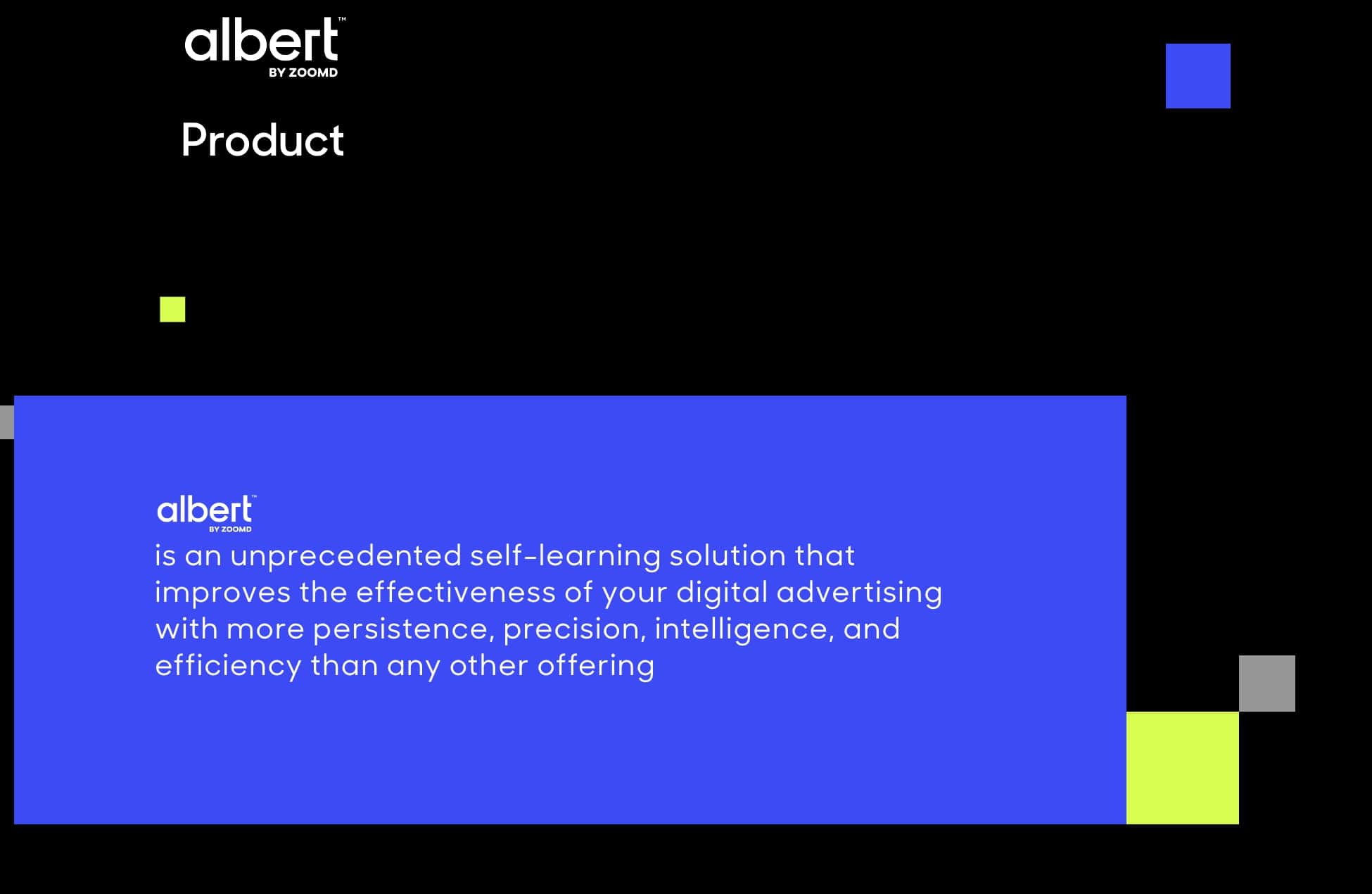 Albert.ai webpage showing a product description.