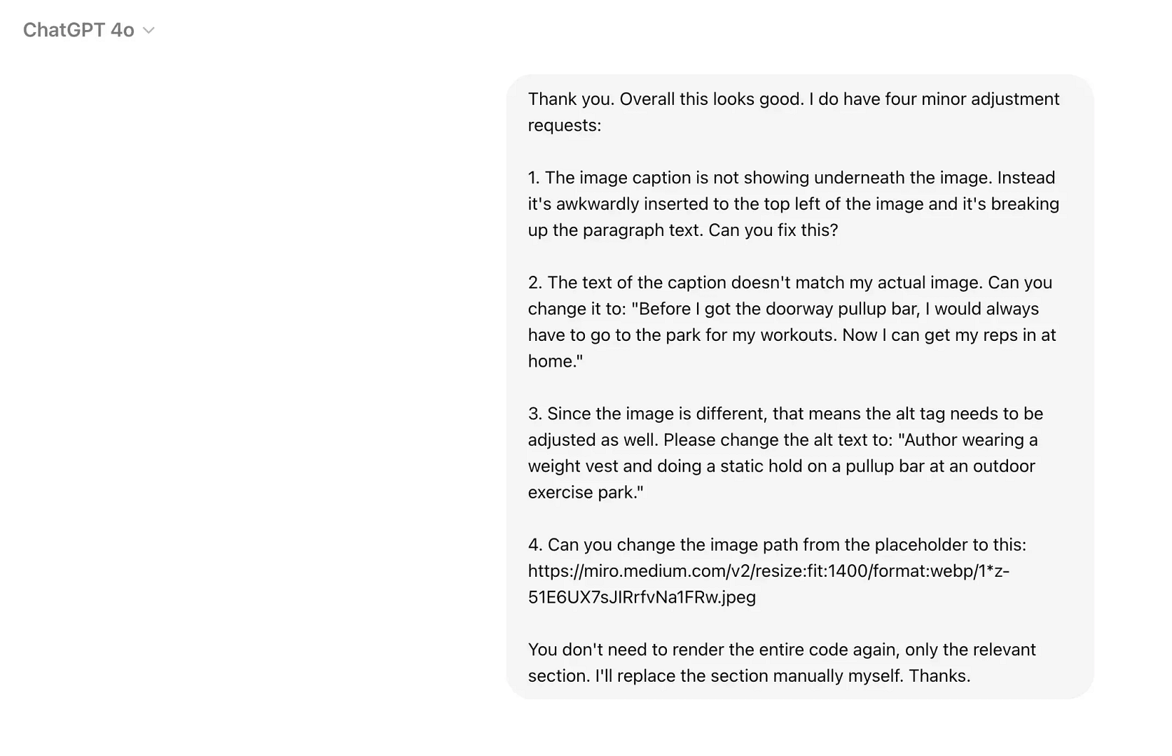Asking ChatGPT to modify the HTML code.