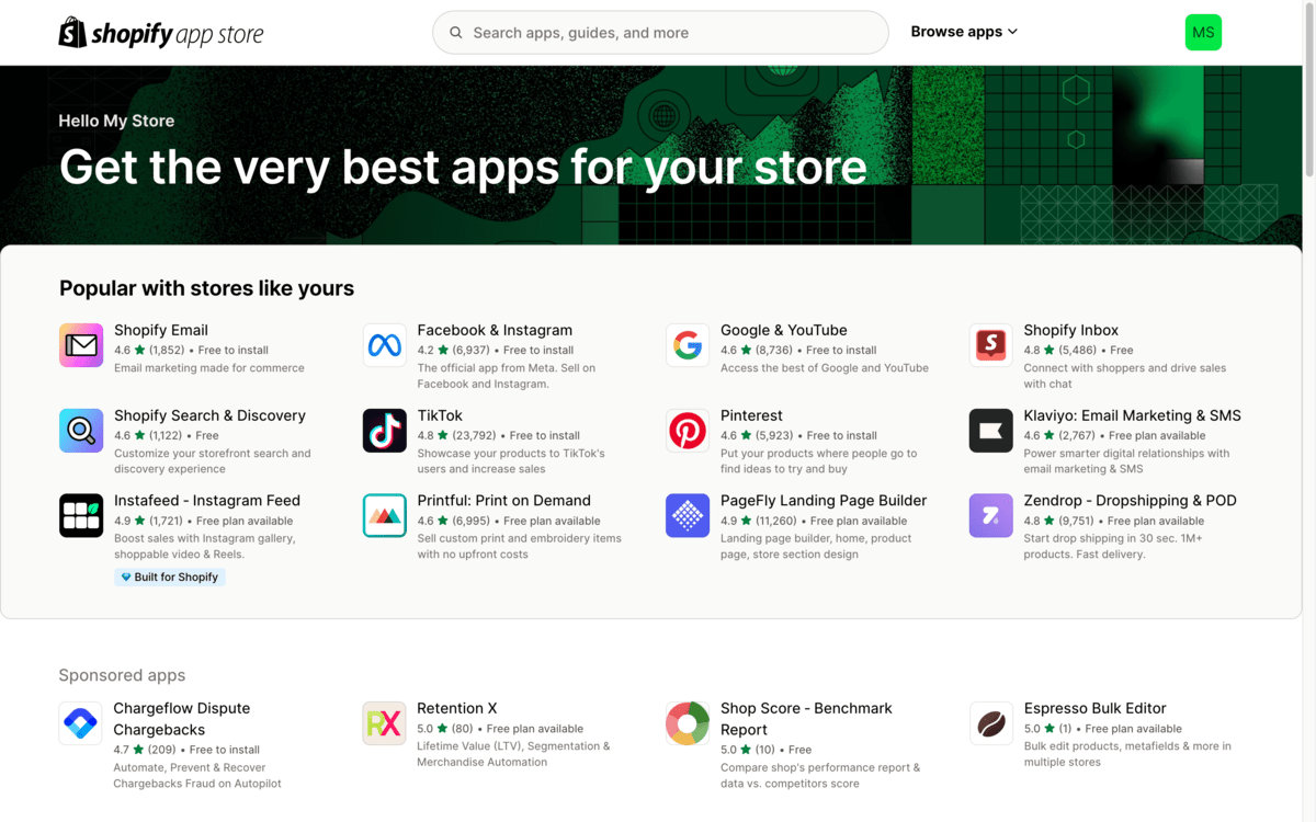 Screenshot from Shopify