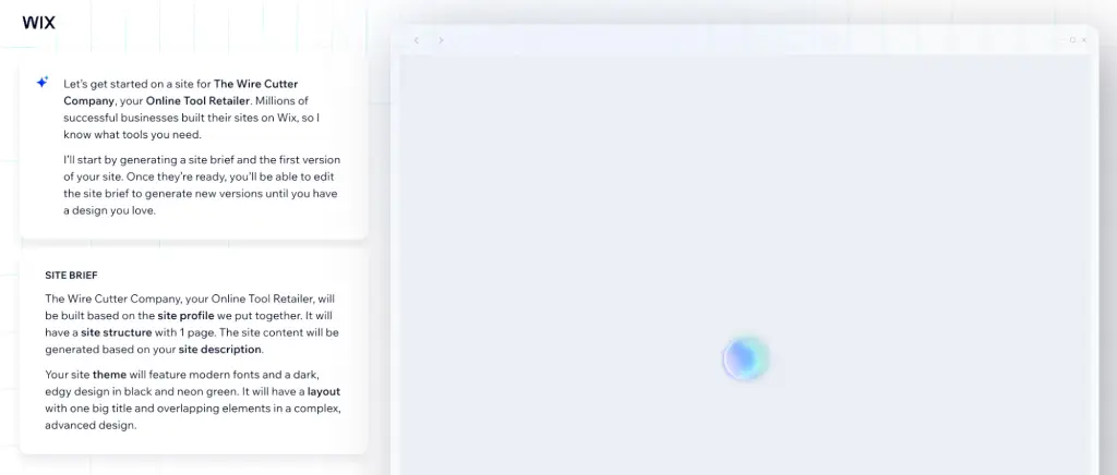 Screenshot of Wix's AI bot.