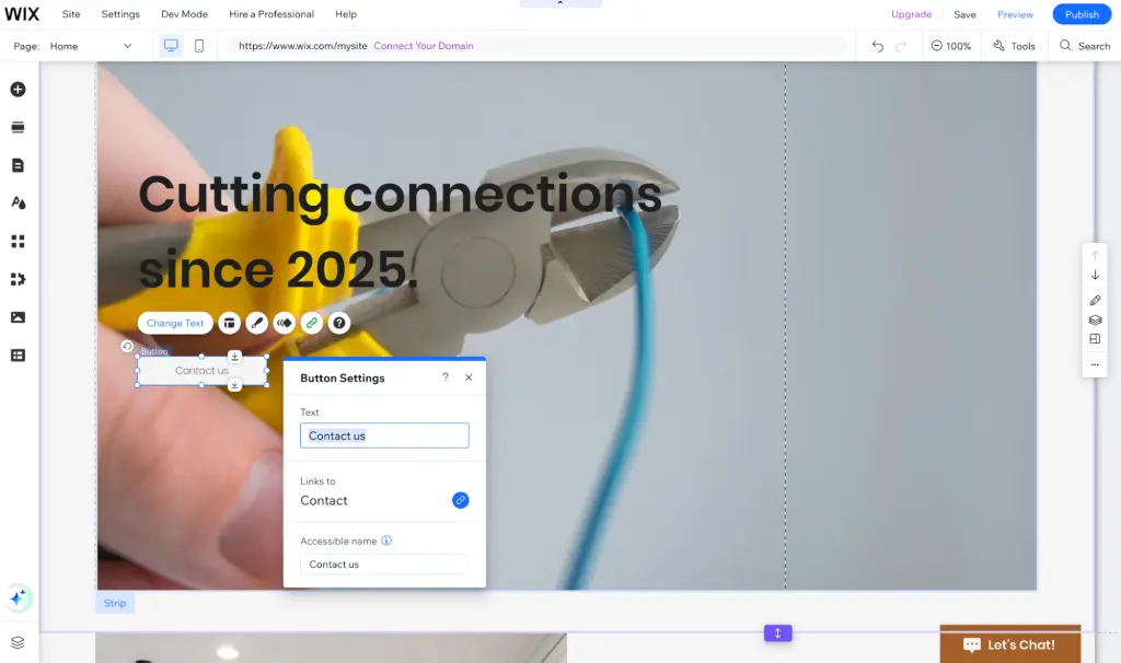 Screenshot an editing page on Wix, showing tools specific to a selected element.