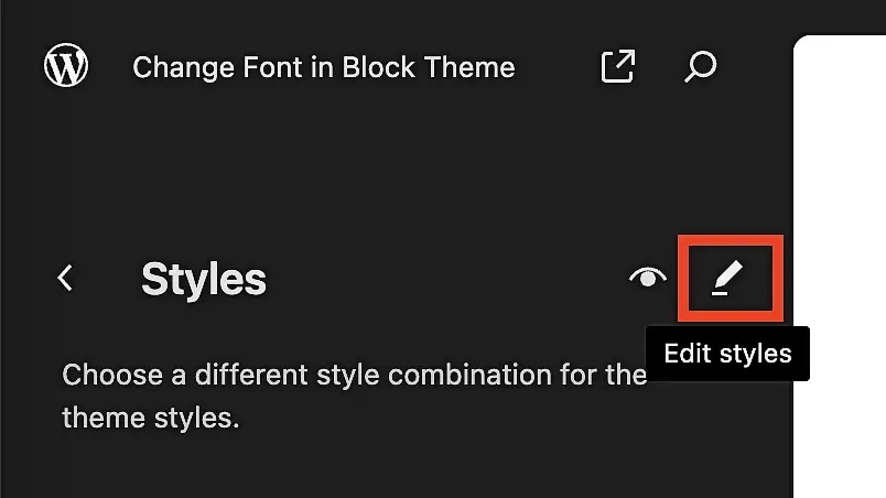 Clicking the little pencil icon to edit styles within FSE.