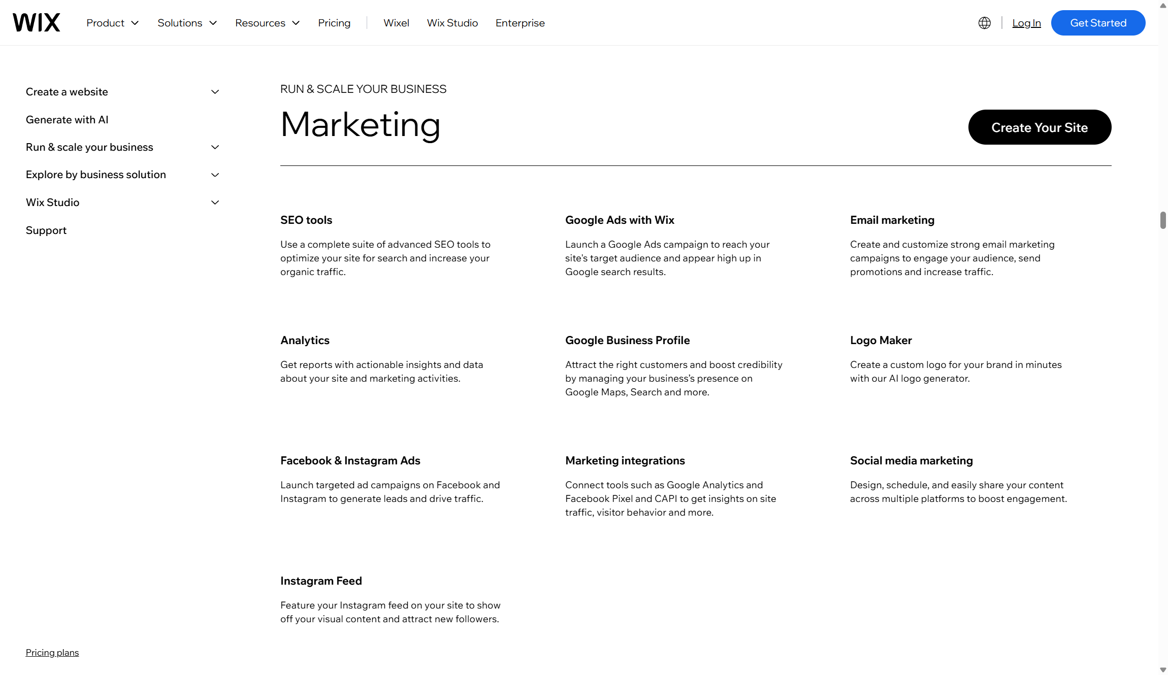 screenshot of wix website builder