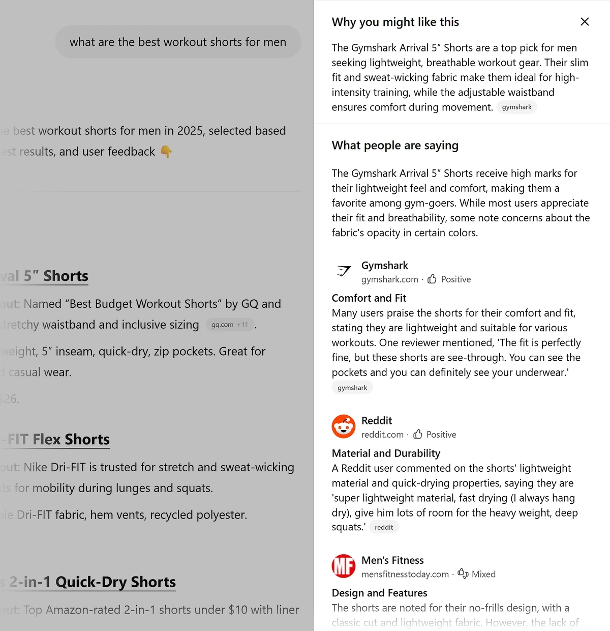 ChatGPT's summary of a product's attributes and reviews