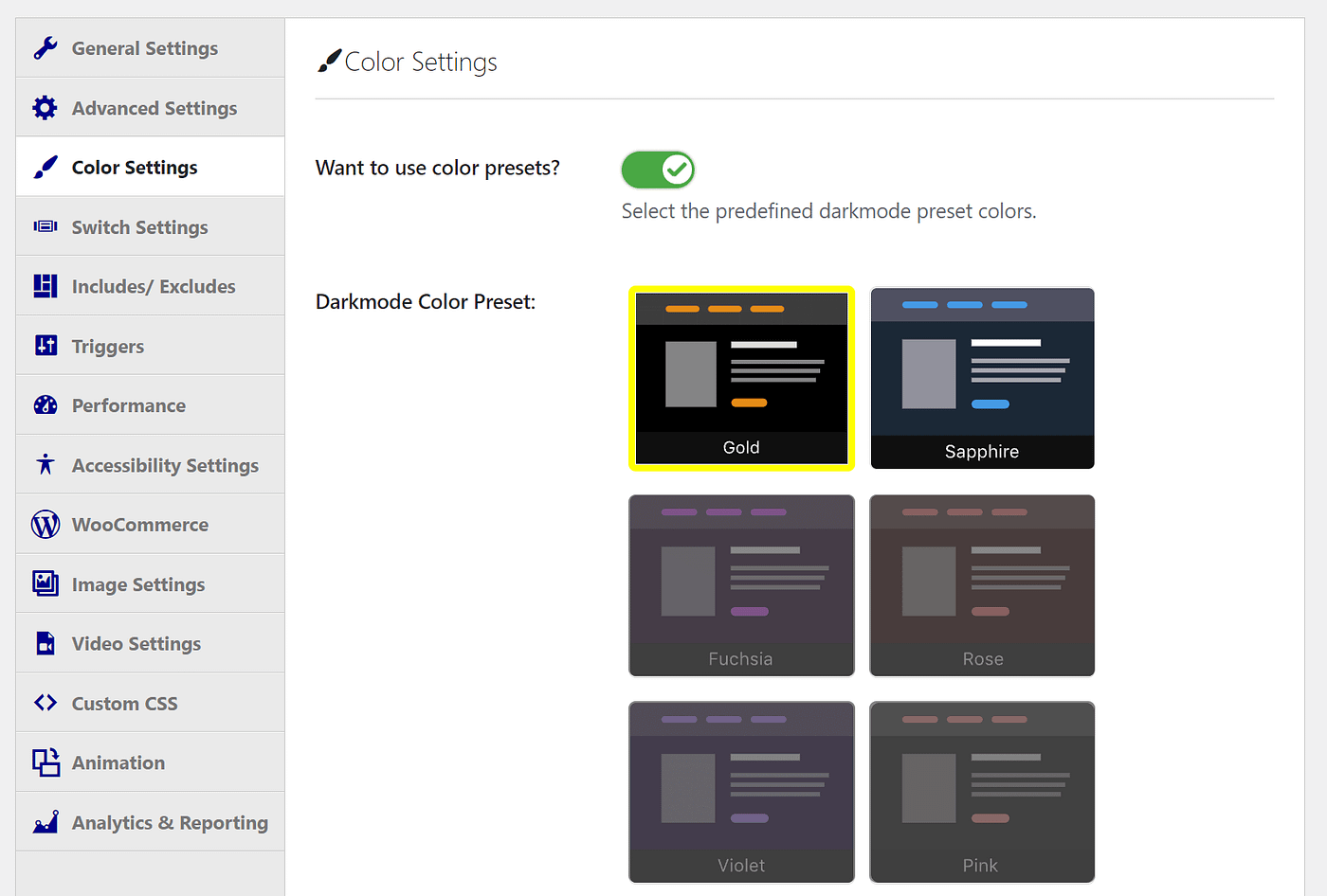 A few Dark Mode color preset options.