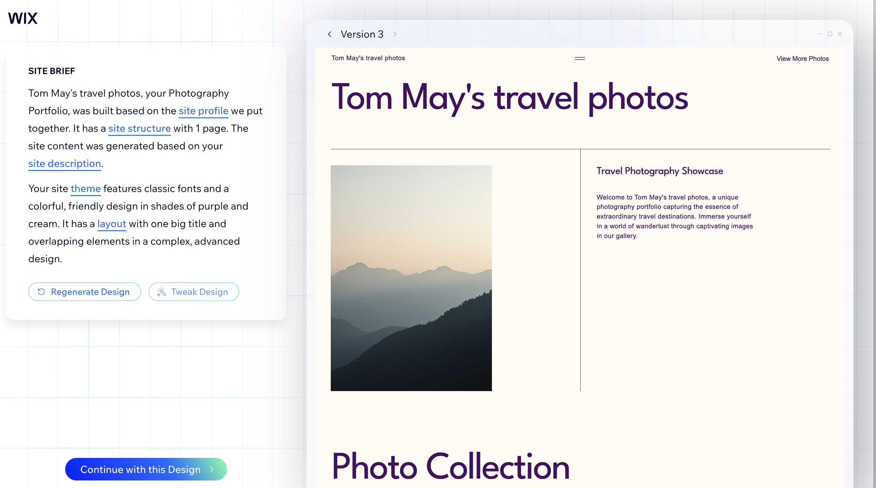 Screengrab showing Wix using AI to build a website
