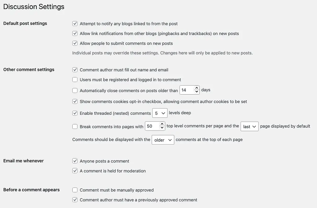 Discussion screen options