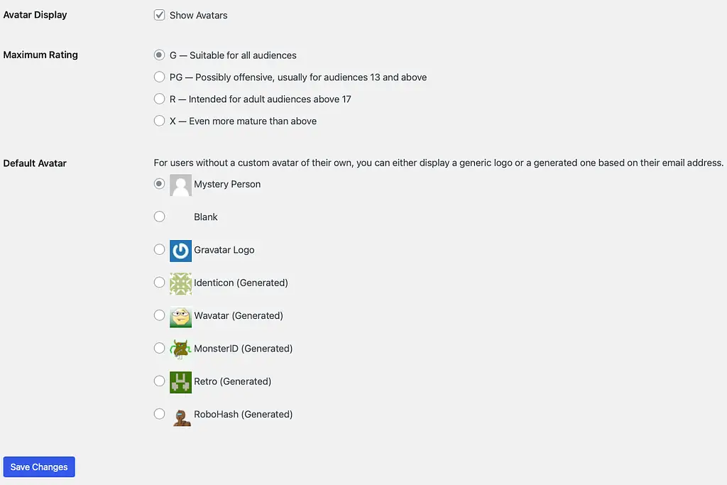 Discussion Page Avatar Settings