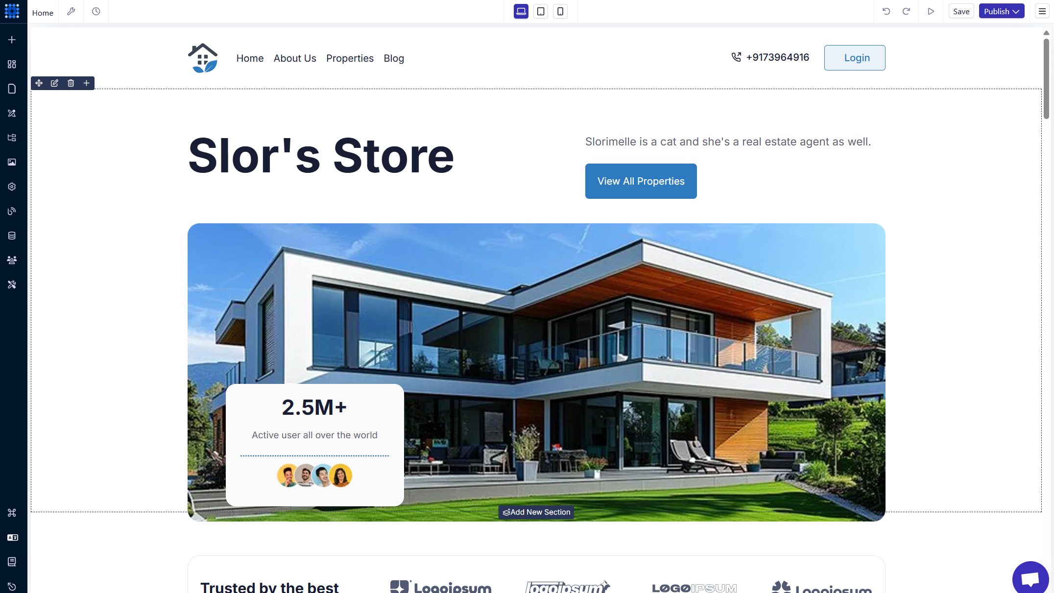 Screenshot of Dorik’s website builder. 