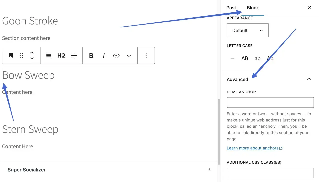 opening up the Block tab