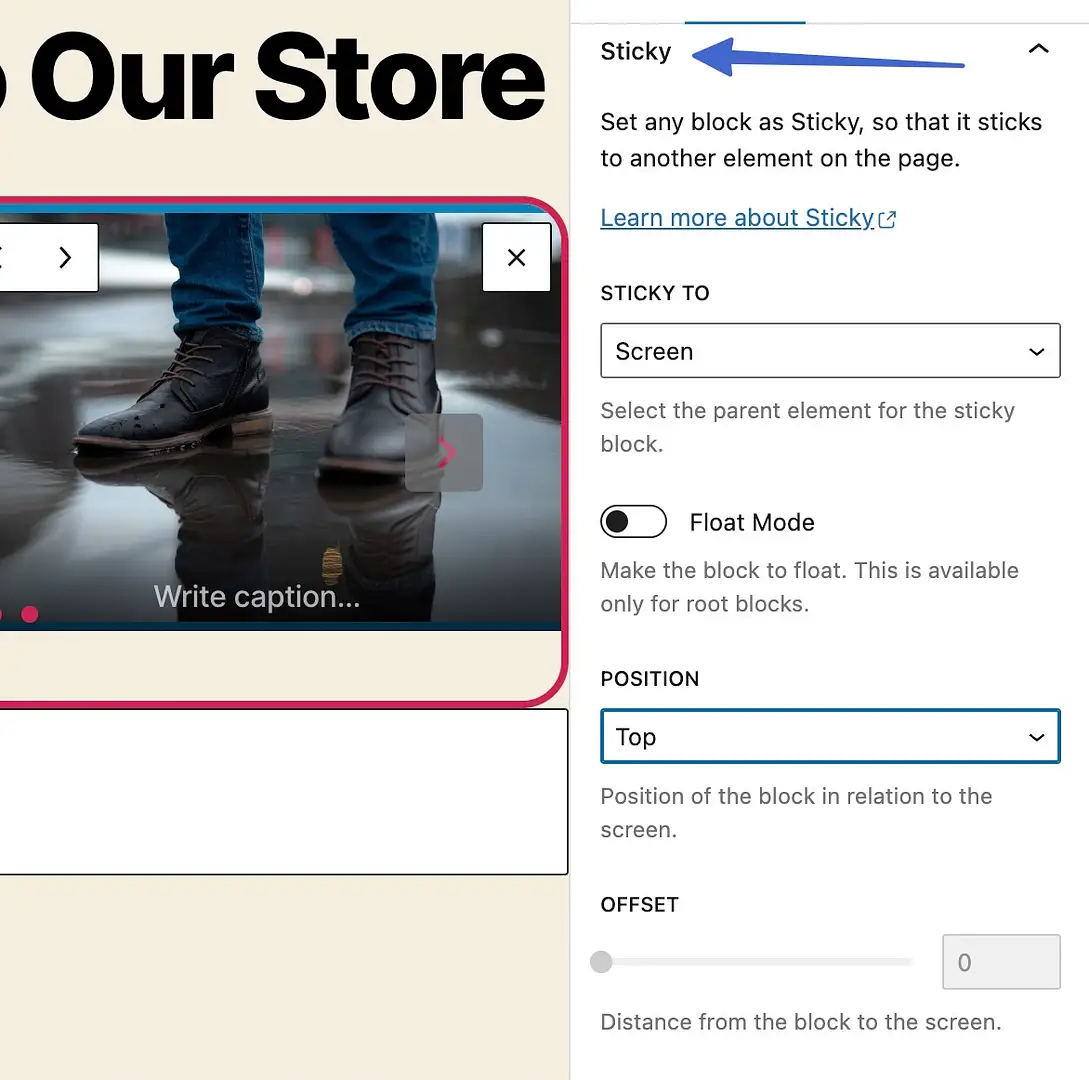 Making a slider sticky