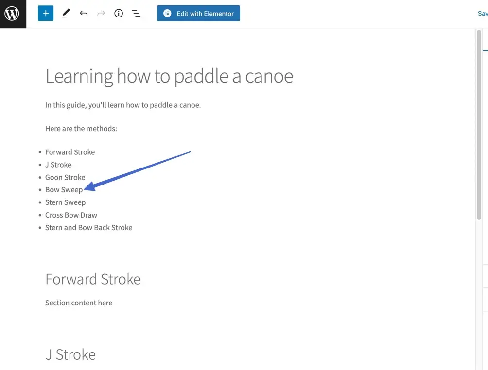 picking a piece of text that's good for adding anchor link 