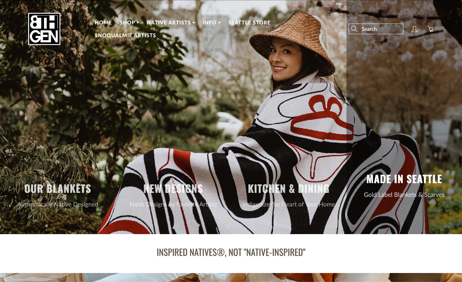 Eight Generation’s website shows a model wearing one of its Native-designed blankets.