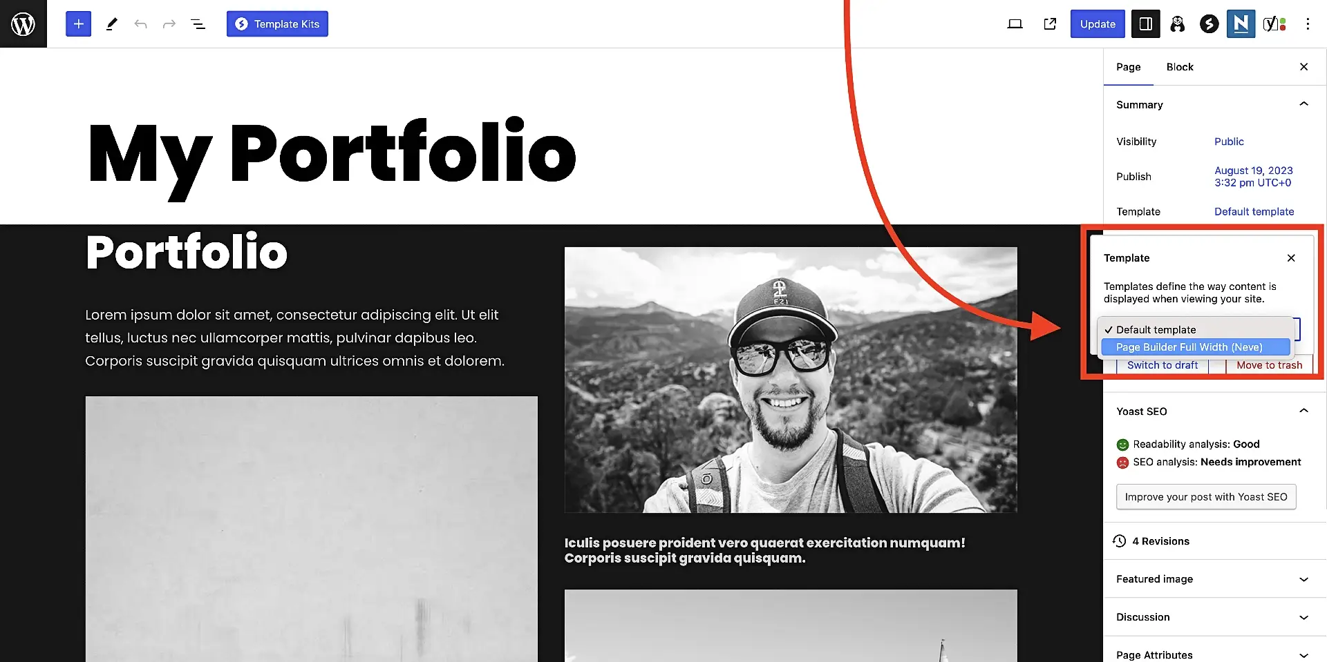 Example of full width page in WordPress
