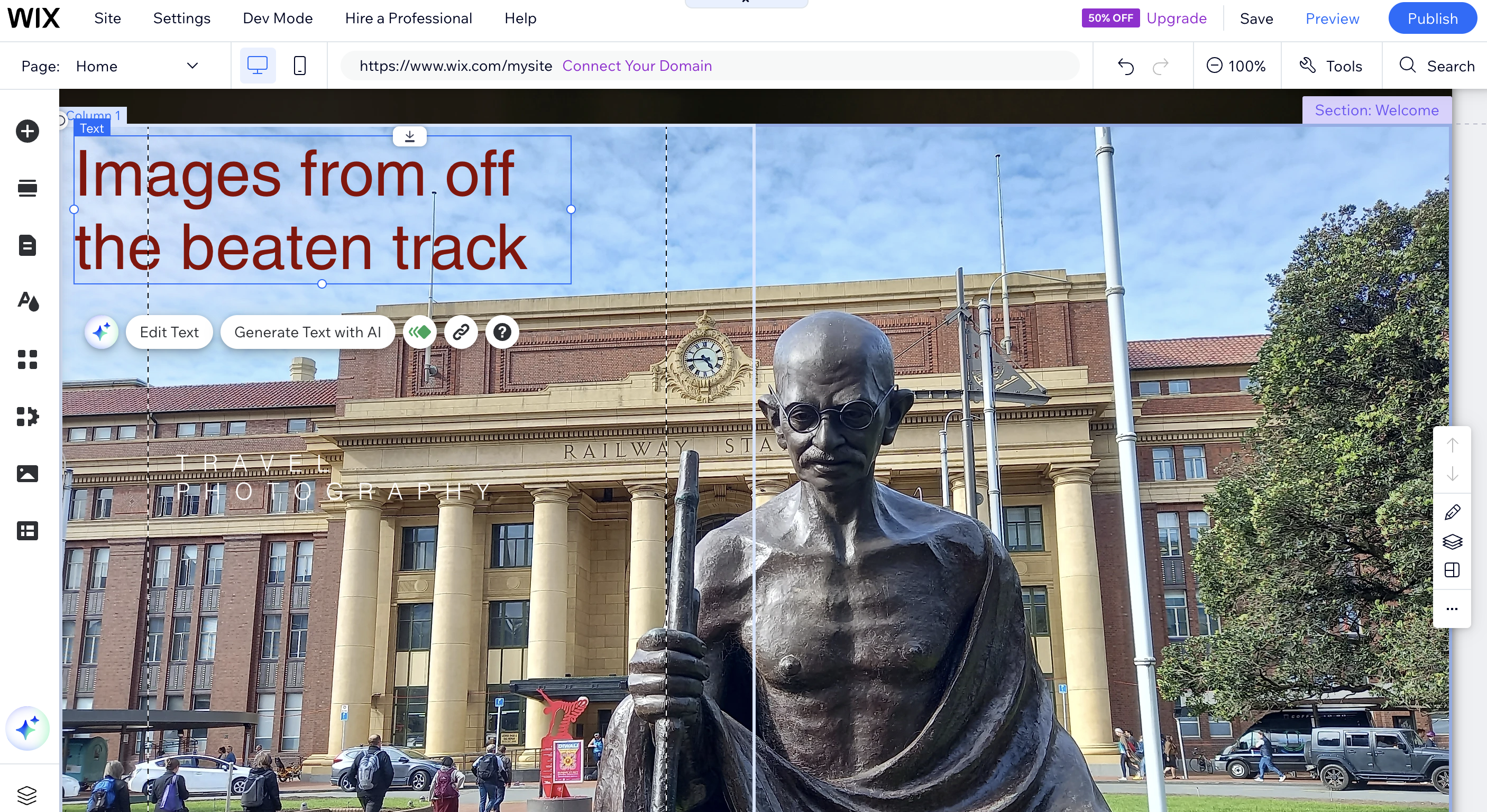 Tweaking text in Wix editor