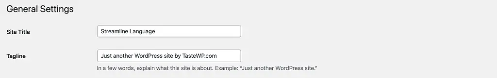 Site title and tagline setting in WordPress.
