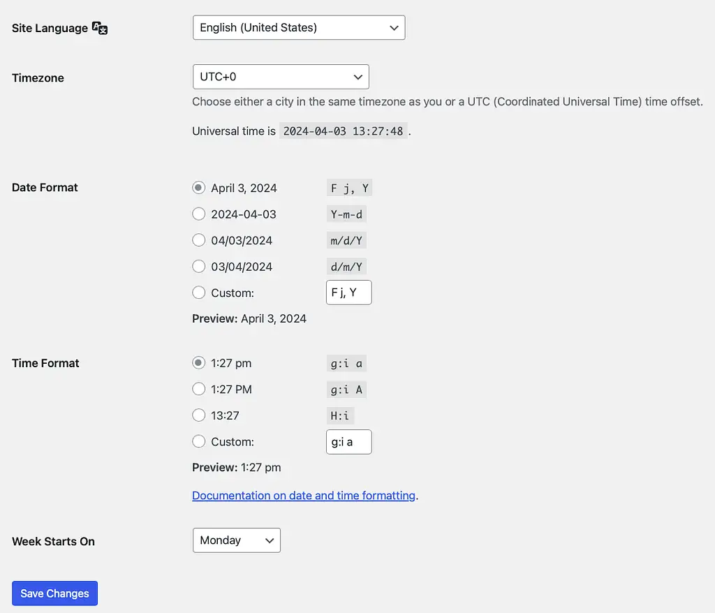 General Settings Site Language