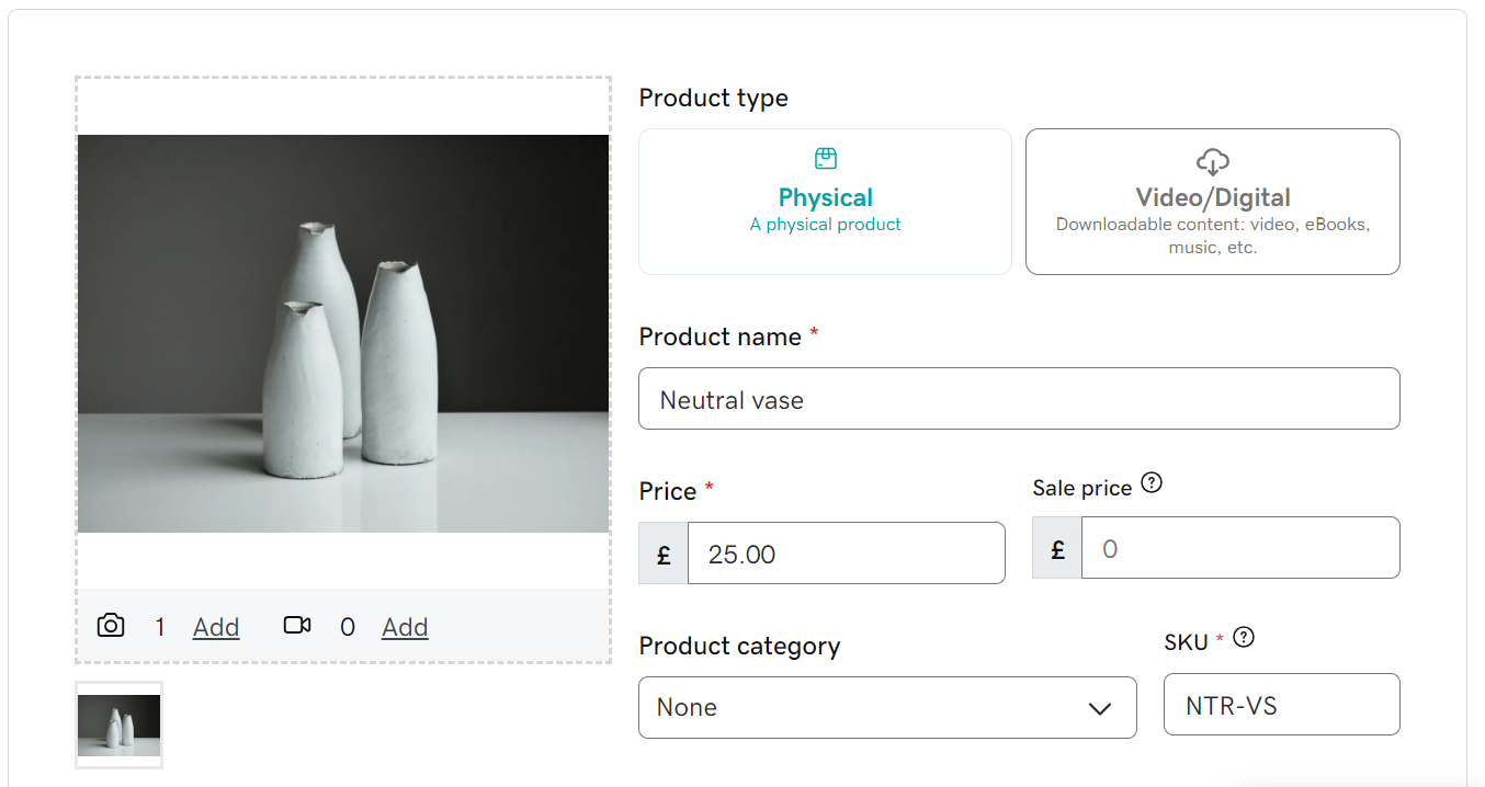 GoDaddy product page to add product information