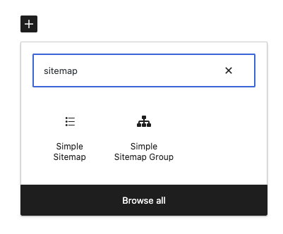 Inserting HTML sitemap in the WordPress block editor.