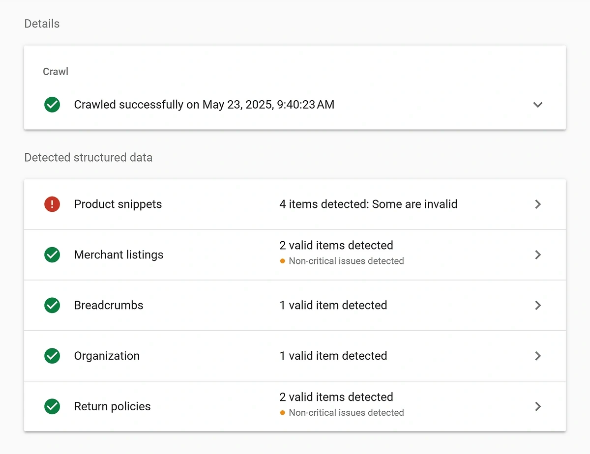 The result of a Google Rich Results test