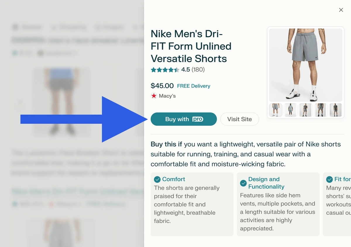 Buy with Pro option for  direct orders through Perplexity