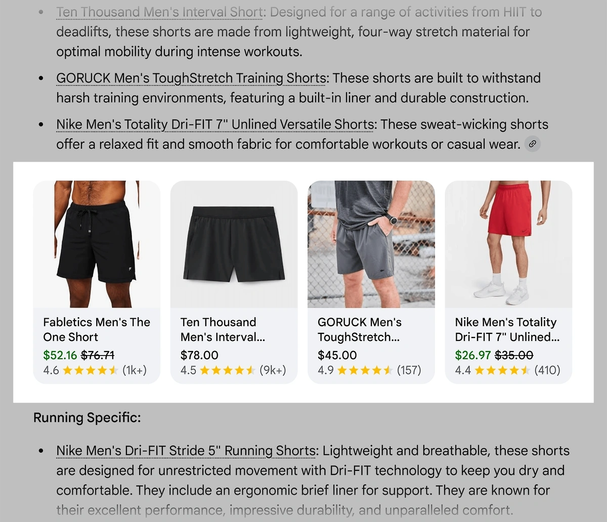 Product carousels in AI Mode
