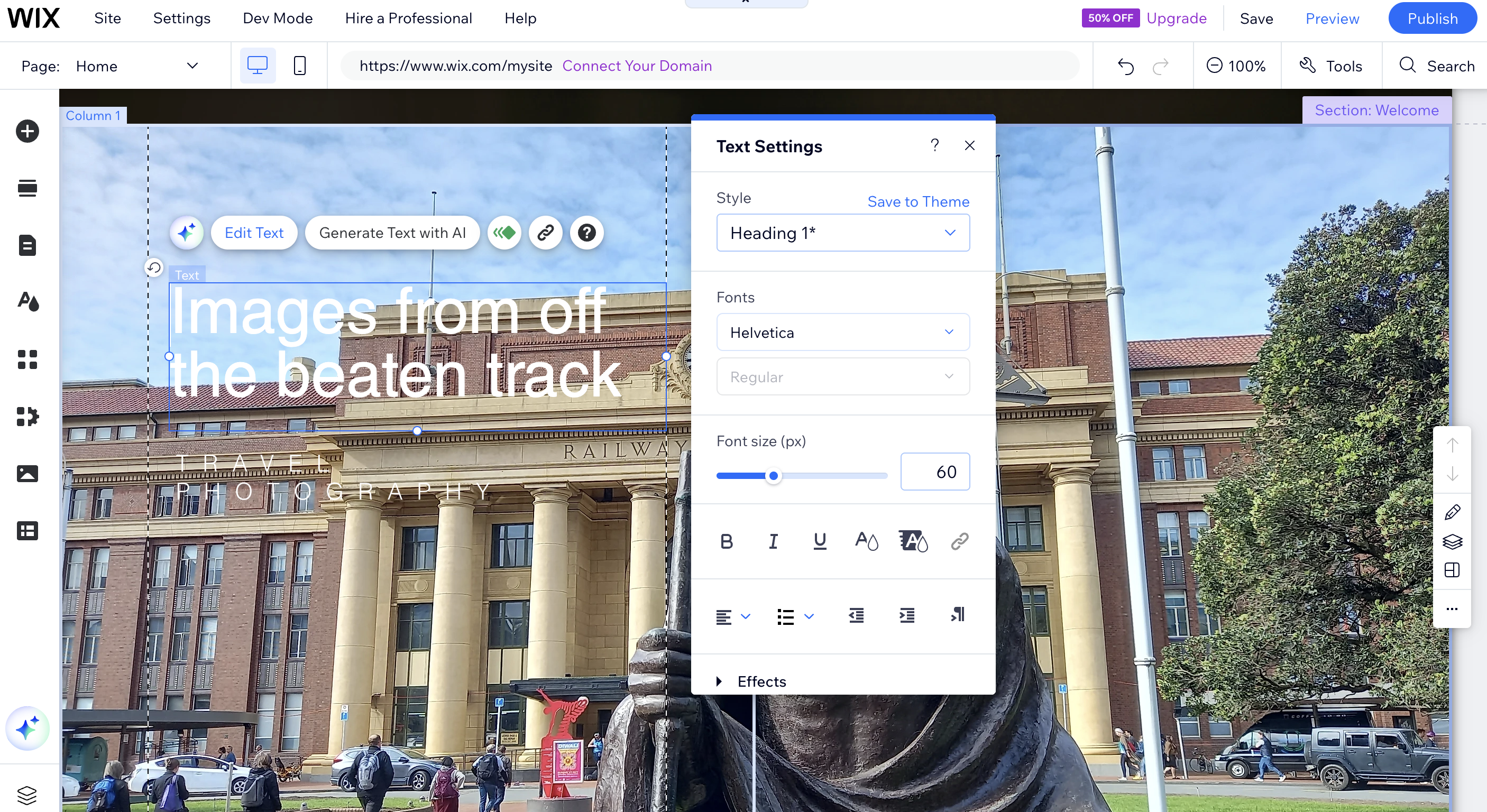 Tweaking text in Wix editor