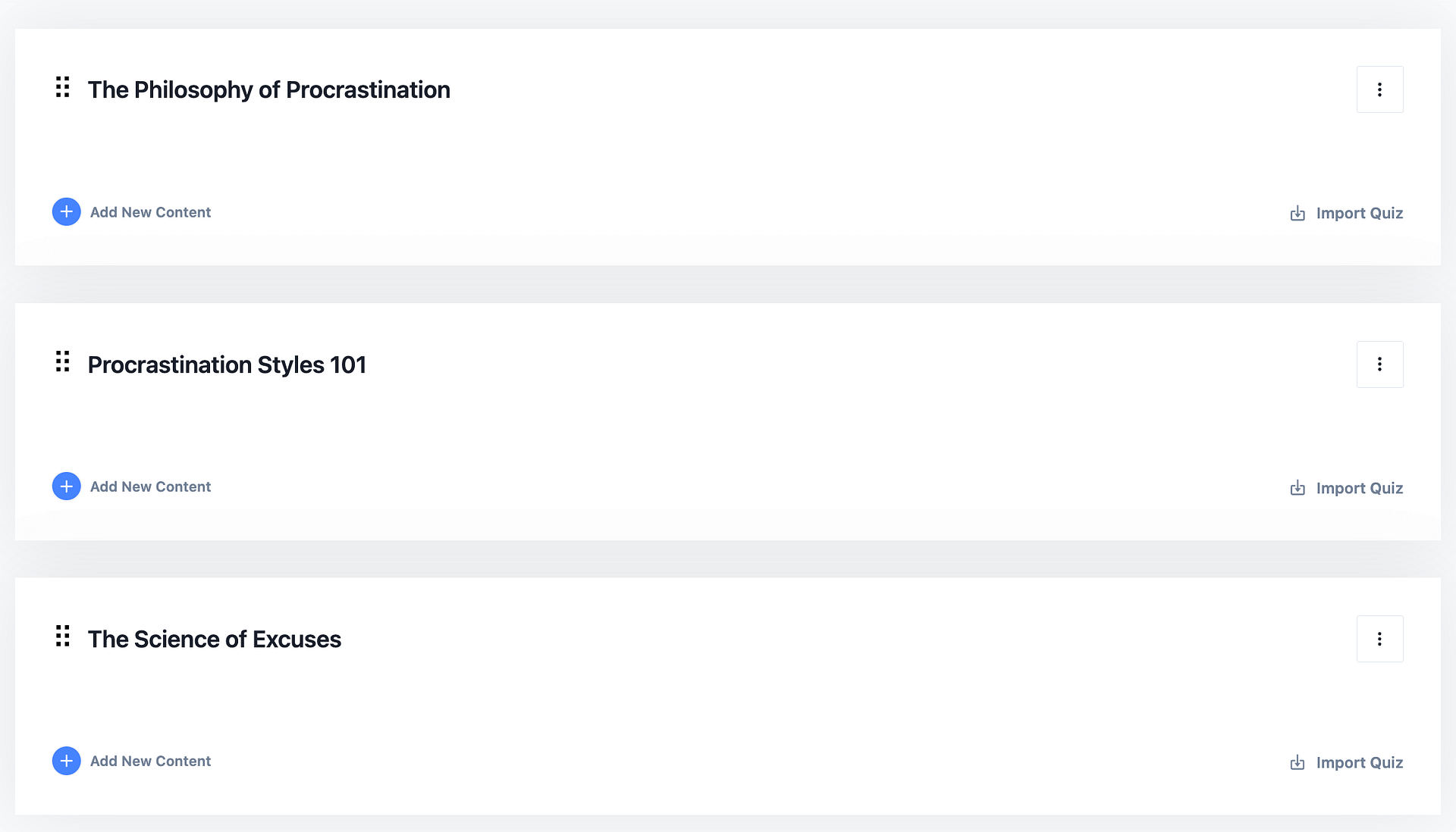 drag and drop for course building