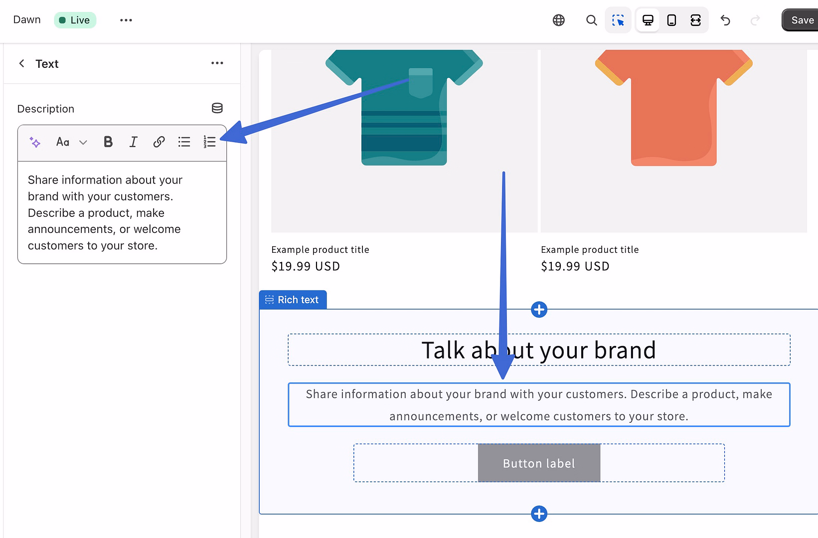 My Store - customize dawn - Shopify.