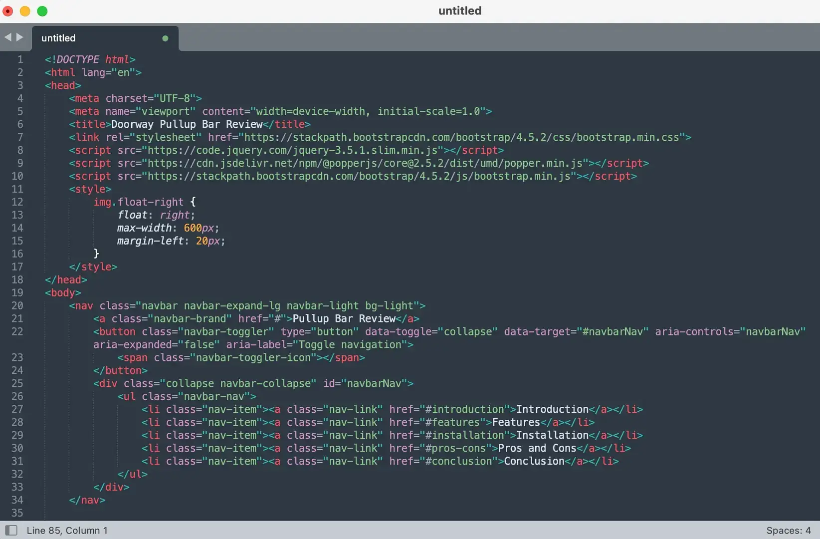 Pasting ChatGPT generated HTML into a code editor.