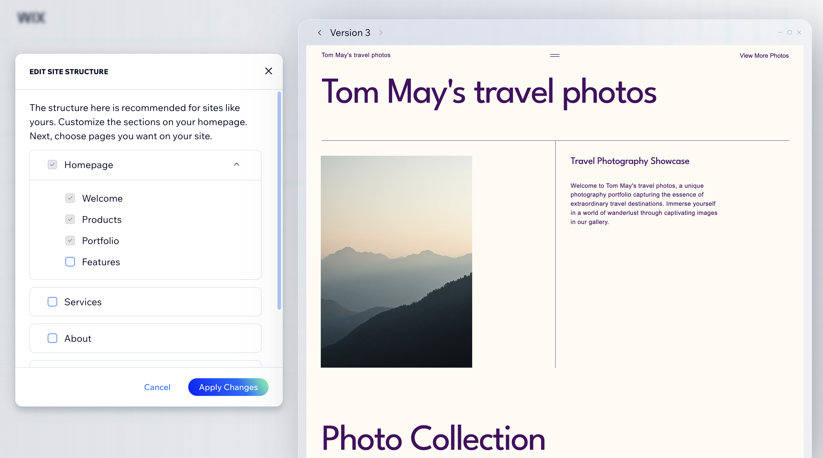 Screengrab showing Wix using AI to build a website