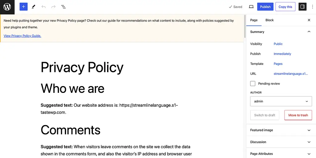 Create Your Privacy Policy Page
