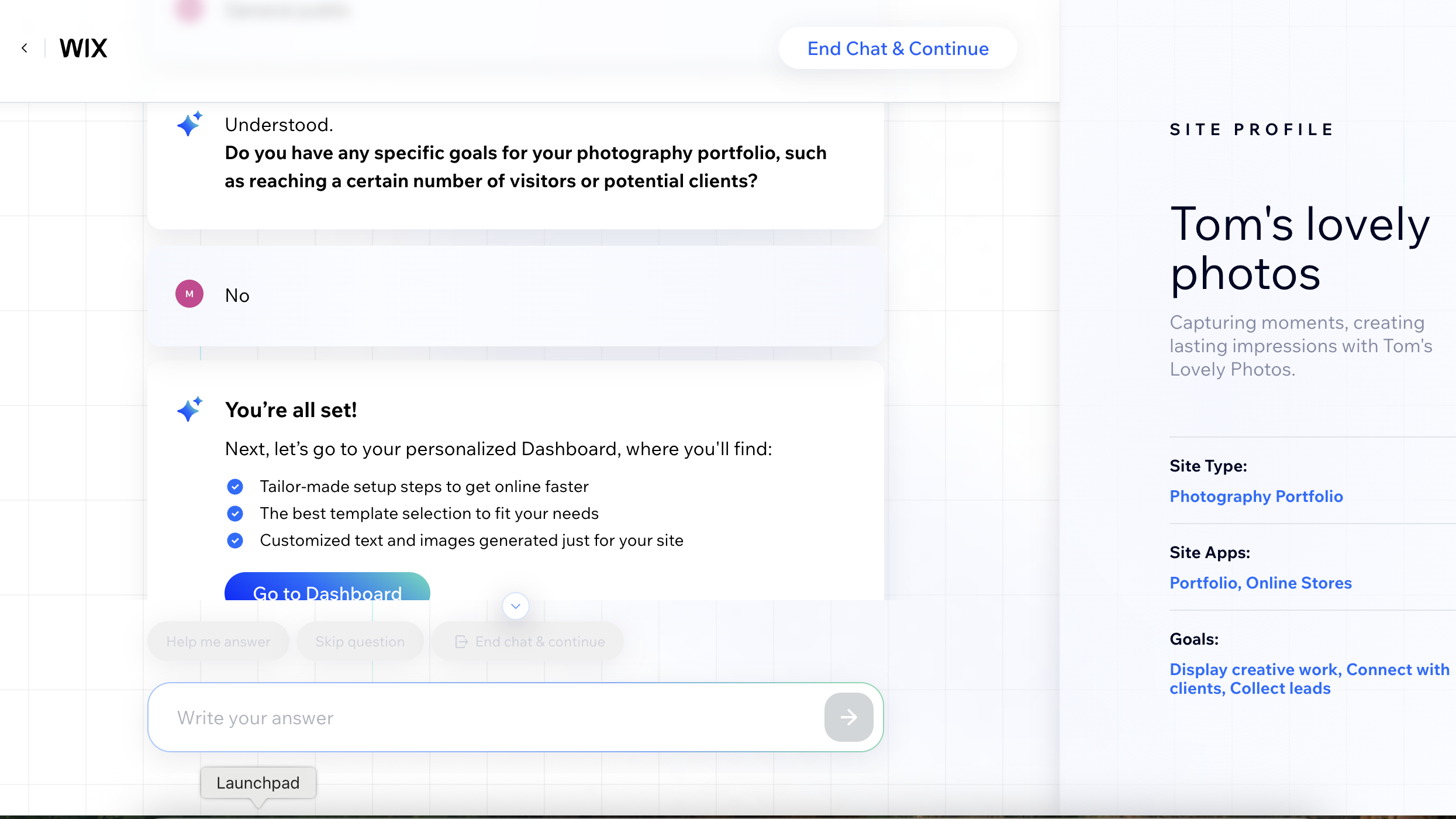 Screenshot of Wix setup process