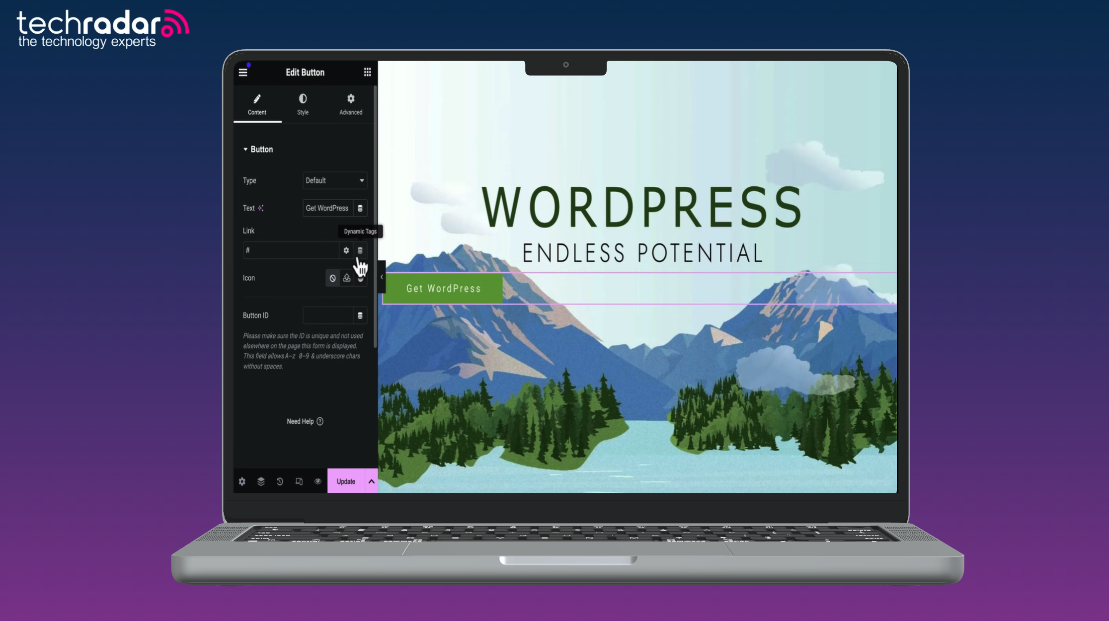 An image of a macbook on a purple background, the Hostinger website builder is being used on mac