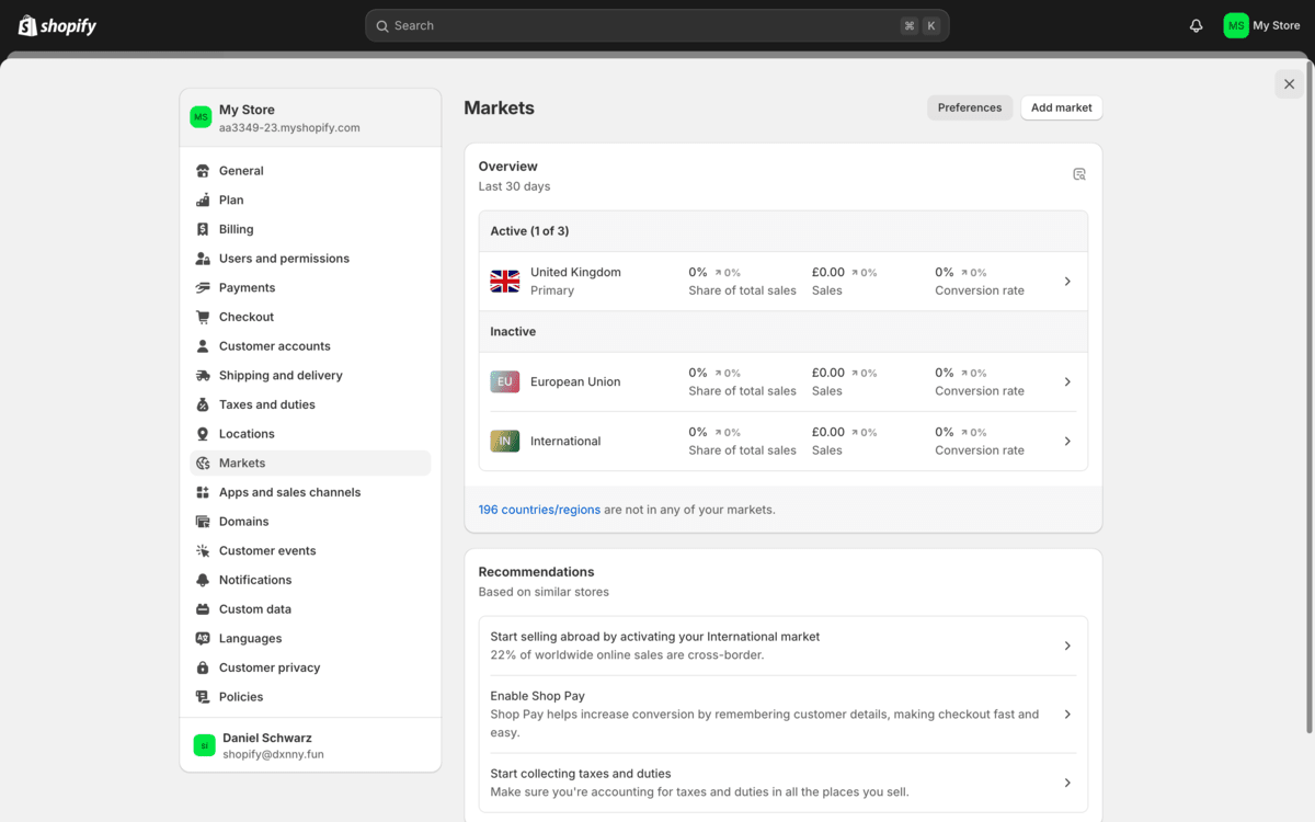 Screenshot from Shopify